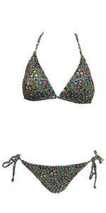 Flower Power 2 pc Bikini/Swim-Suit Triangle Bra w/ Tie Side Full Panty