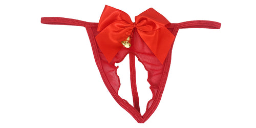 Jingle all the Way Red Crotchless Mesh Thong with Santa Hat and Belt (3pc set)