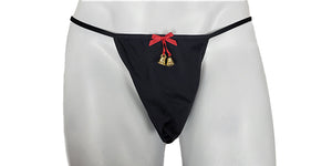 Men's Jingle Bell Holiday Pouch Thong (Men Christmas Underwear) Christmas G-String with bells