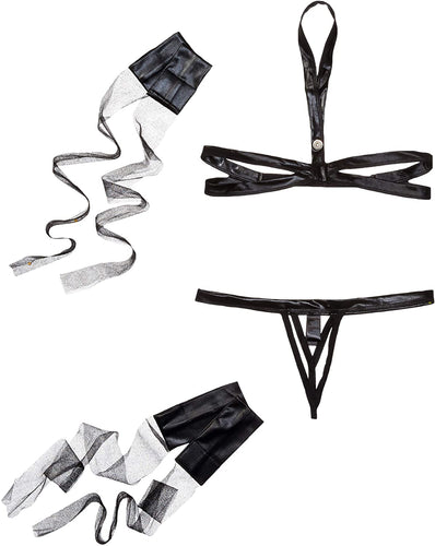 Open Wet Look Bra w/ Thong Kink 4Pc W/ Wrist & Ankle Cuffs (KI4008)