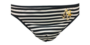Male Dancers Sexy Captain/ Sailor Thong Black and White Stripped w/ Anchor Patch (Gag Gift, Bachelor Gift, Prank Gift)