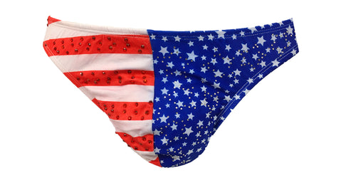 Mens Underwear Thong, USA American Flag with accent Rhinestone, Soft Full Thong Underwear