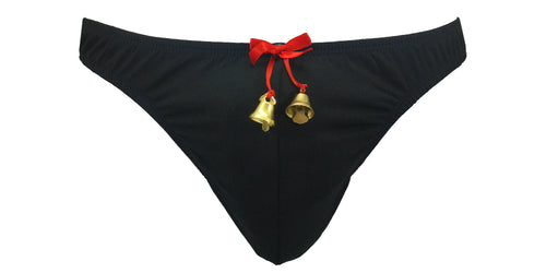 Men's Jingle Bell Holiday Brief Full Thong (Men Christmas Underwear) Christmas Thong with bells