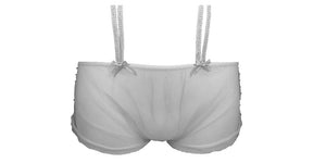 Men's Sexy New Year Tuxedo Sling Brief (Silver/White) Sheer see through Mesh w/ Rhinestone side detail