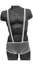 Men's Sexy New Year Tuxedo Sling Brief (Silver/White) Sheer see through Mesh w/ Rhinestone side detail