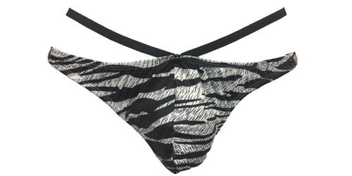Men's Zebra Print Side Snap Thong w/ Double Waist Strap, G-String Underwear, Men's Zebra Undie.
