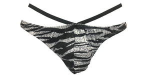 Men's Zebra Print Side Snap Thong w/ Double Waist Strap, G-String Underwear, Men's Zebra Undie.