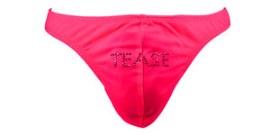 Men's Sexy Neon Pink Valentines Day Tease Thong W/ Rhinestone, Naughty Male Thong (Lingerie for Men) Gag gift/ Dancer Thong