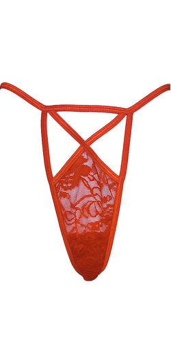 Caged Red High Waist Lace Thong