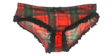 Holiday Christmas Mesh Red Plaid Brief Underwear with Lace Trim and Accent Bow