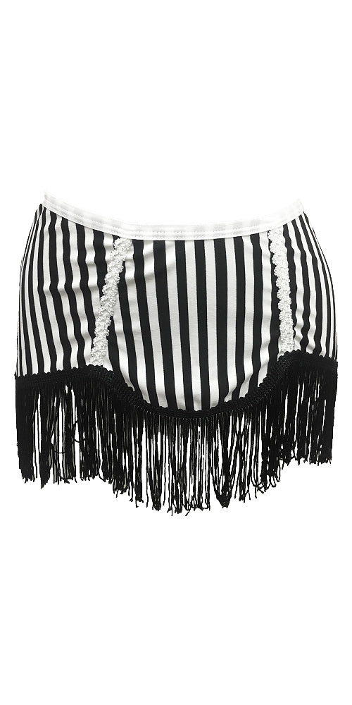 Pin Up Collection (Black and White Mini Skirt with Black Fringe)