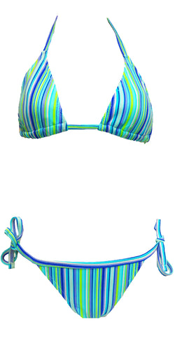 SeaFoam Stripped 2 pc Bikini/Swim-Suit Triangle Bra w/ Tie Side Full Panty