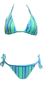 SeaFoam Stripped 2 pc Bikini/Swim-Suit Triangle Bra w/ Tie Side Full Panty