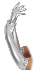 Unisex Long Silver Lame Gloves/ Shiny Metallic /Coldplay/ Costume/Disco (Silver)