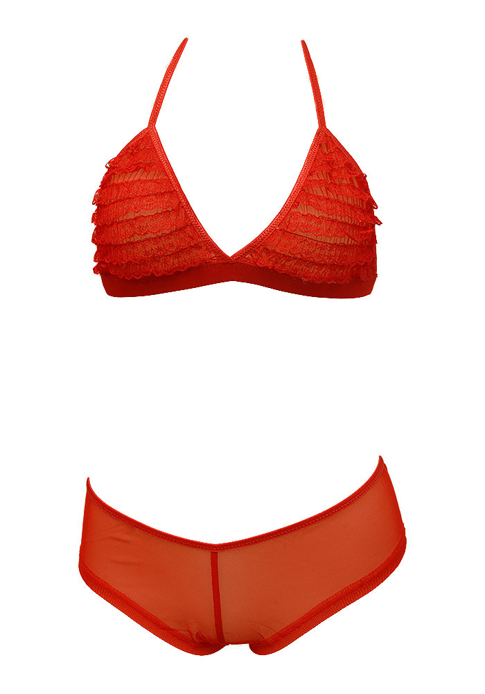 Ruffle Bikini Bra & Booty Short O/S RED