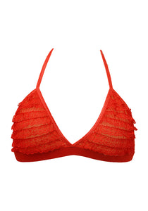 Ruffle Bikini Bra & Booty Short O/S RED